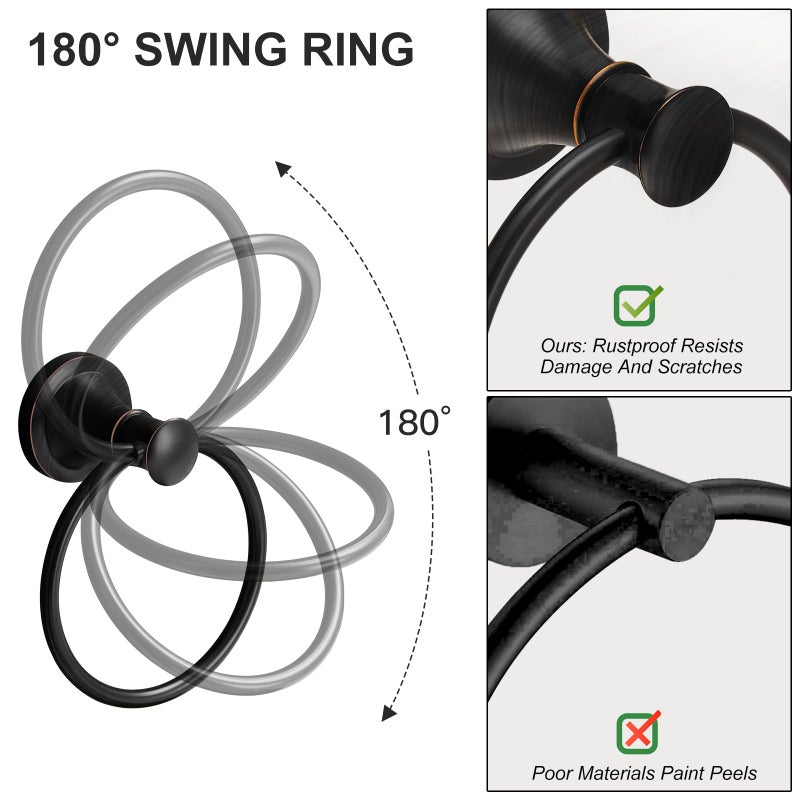 BESy Oil Rubbed Bronze Bathroom Hand Towel Ring Towel Holder, Rustproof Wall Mounted Bathroom Hardware Accessory SUS 304 Stainless Steel Towel Rack - Image 4